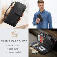 For Samsung Galaxy S23 Phone Cases with Strap CASEME C30 Zipper Multiple Card Holder PU Leather Cover