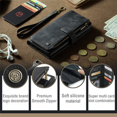 For Samsung Galaxy S23 Phone Cases with Strap CASEME C30 Zipper Multiple Card Holder PU Leather Cover
