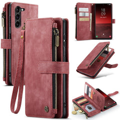 For Samsung Galaxy S23 Phone Cases with Strap CASEME C30 Zipper Multiple Card Holder PU Leather Cover