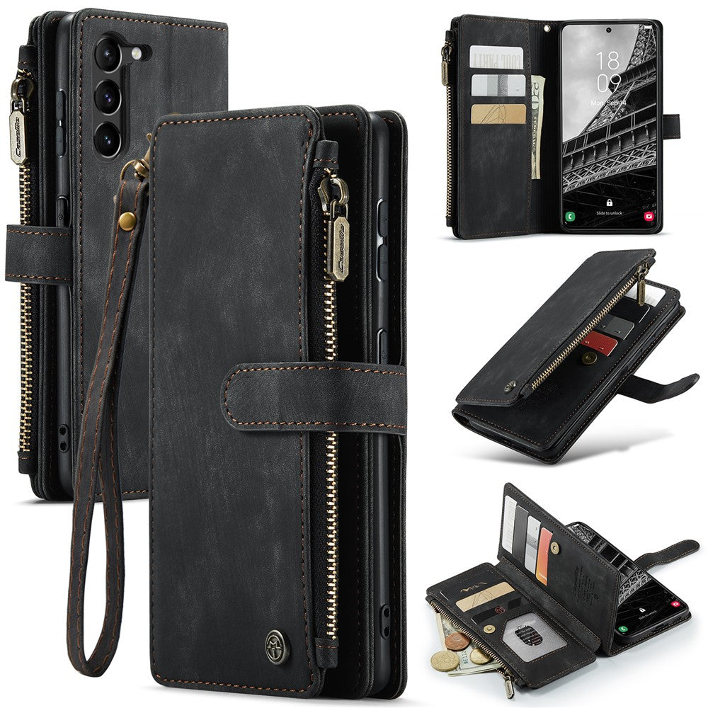 For Samsung Galaxy S23+ Phone Cases with Strap CASEME C30 Zipper Multiple Card Holder PU Leather Cover - TechGearPal