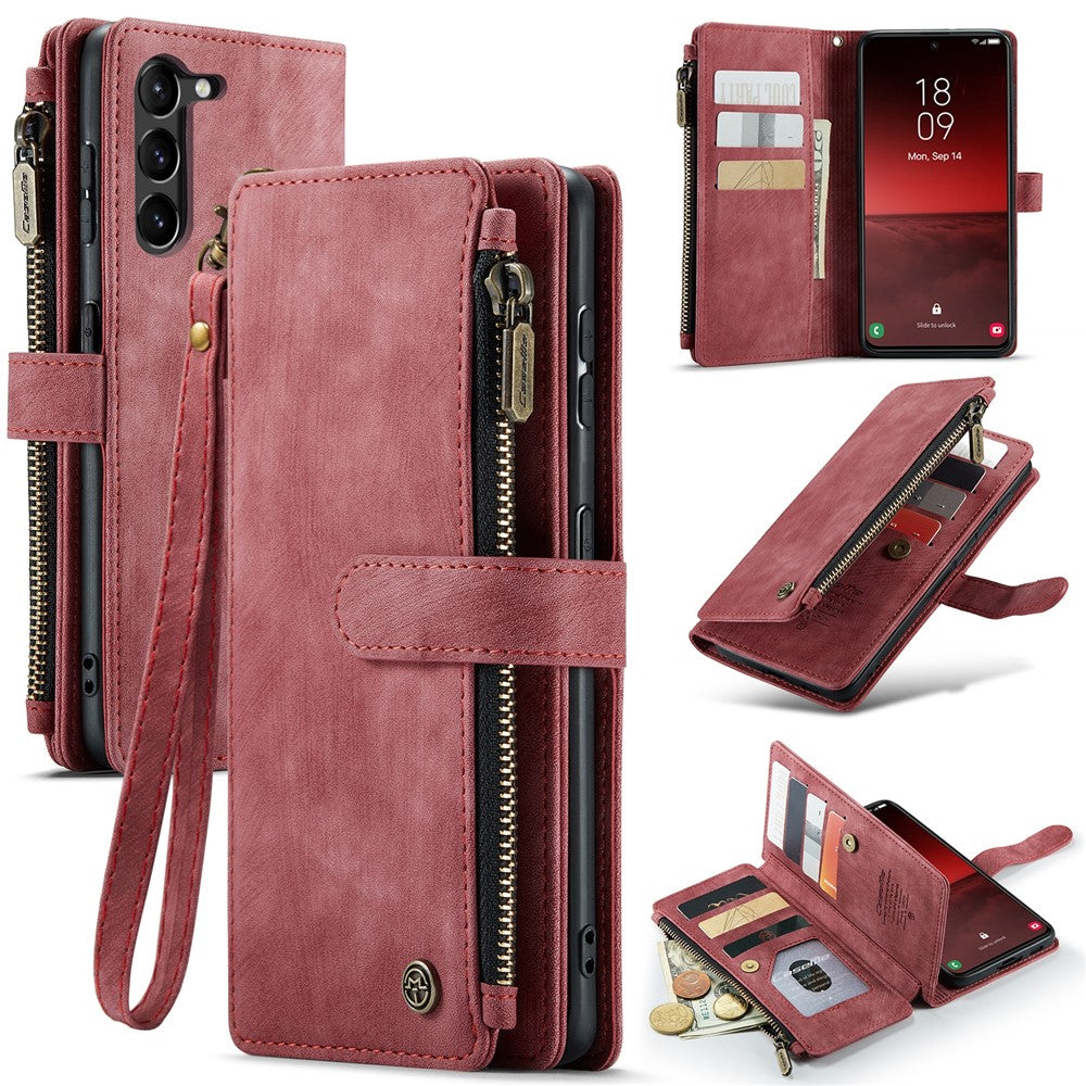 For Samsung Galaxy S23+ Phone Cases with Strap CASEME C30 Zipper Multiple Card Holder PU Leather Cover