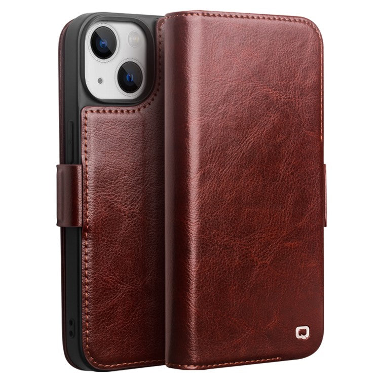 QIALINO For iPhone 14 Plus Genuine Cow Leather Case Stand Folio Wallet Phone Cove - TechGearPal