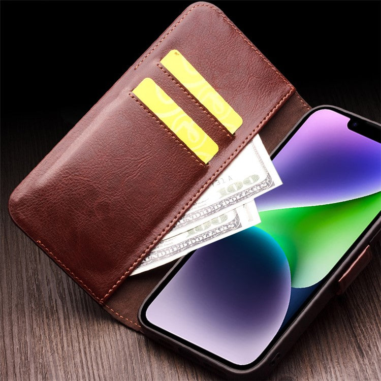 QIALINO For iPhone 14 Plus Genuine Cow Leather Case Stand Folio Wallet Phone Cove - TechGearPal