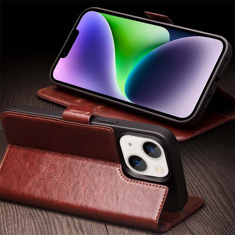 QIALINO For iPhone 14 Plus Genuine Cow Leather Case Stand Folio Wallet Phone Cove - TechGearPal