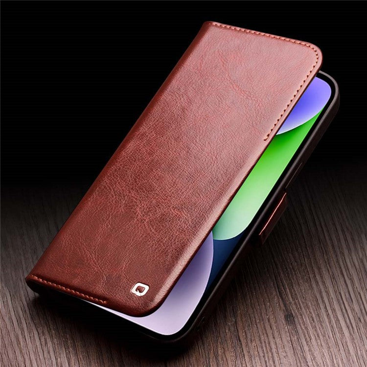 QIALINO For iPhone 14 Plus Genuine Cow Leather Case Stand Folio Wallet Phone Cove - TechGearPal
