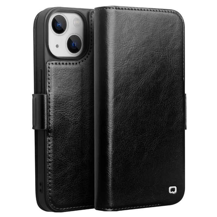 QIALINO For iPhone 14 Plus Genuine Cow Leather Case Stand Folio Wallet Phone Cove - TechGearPal