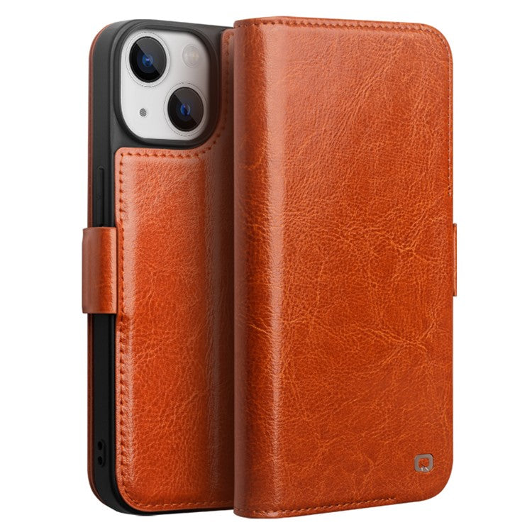 QIALINO For iPhone 14 Plus Genuine Cow Leather Case Stand Folio Wallet Phone Cove - TechGearPal