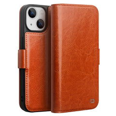 QIALINO For iPhone 14 Plus Genuine Cow Leather Case Stand Folio Wallet Phone Cove - TechGearPal