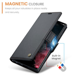For Samsung Galaxy S22 Ultra 5G Leather Case CASEME 023 RFID Blocking 3 Card Slot Mobile Cover