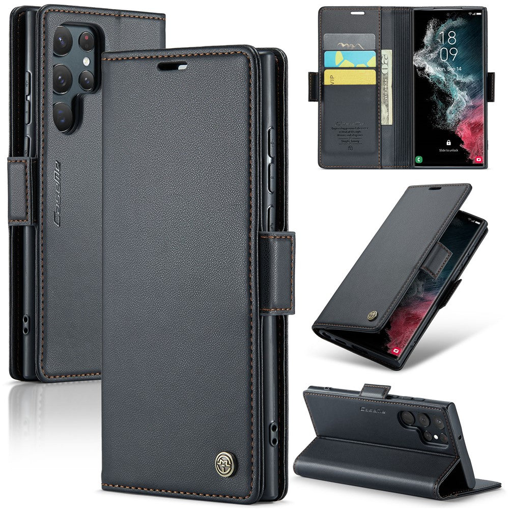 For Samsung Galaxy S22 Ultra 5G Leather Case CASEME 023 RFID Blocking 3 Card Slot Mobile Cover - TechGearPal