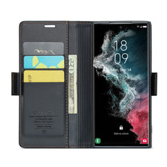 For Samsung Galaxy S22 Ultra 5G Leather Case CASEME 023 RFID Blocking 3 Card Slot Mobile Cover