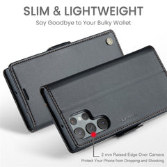 For Samsung Galaxy S22 Ultra 5G Leather Case CASEME 023 RFID Blocking 3 Card Slot Mobile Cover