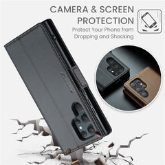 For Samsung Galaxy S22 Ultra 5G Leather Case CASEME 023 RFID Blocking 3 Card Slot Mobile Cover