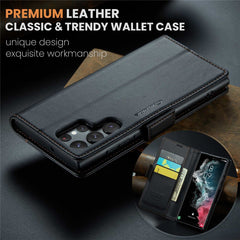 For Samsung Galaxy S22 Ultra 5G Leather Case CASEME 023 RFID Blocking 3 Card Slot Mobile Cover