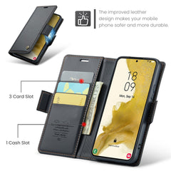 Für Samsung Galaxy S22 5G Ledertasche CASEME 023 RFID-Blockierung 3 Kartensteckplatz Mobile Cover 