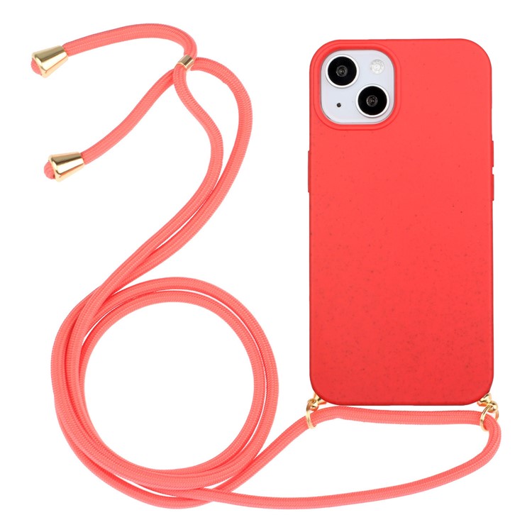 For iPhone 15 Eco Friendly Phone Case Compostable Wheat Straw+TPU Shock Absorbing Cover with Lanyard - TechGearPal