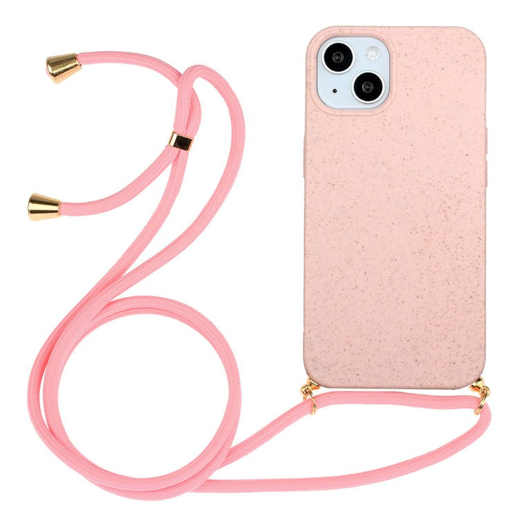 For iPhone 15 Eco Friendly Phone Case Compostable Wheat Straw+TPU Shock Absorbing Cover with Lanyard - TechGearPal