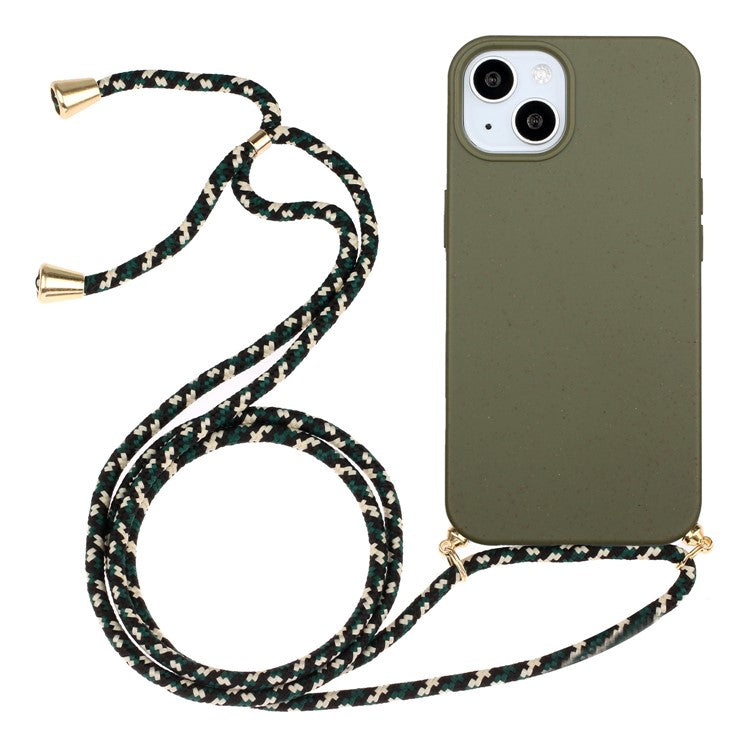 For iPhone 15 Eco Friendly Phone Case Compostable Wheat Straw+TPU Shock Absorbing Cover with Lanyard - TechGearPal