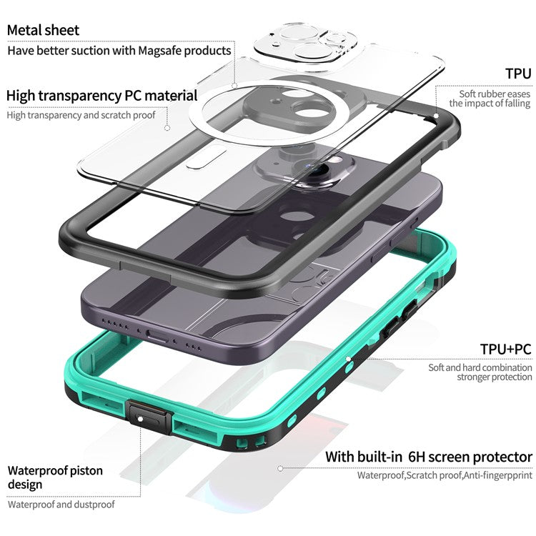 SHELLBOX Dot+ Series Compatible with MagSafe Phone Case for iPhone 15 IP68 Waterproof PC+TPU Clear Phone Cover - TechGearPal
