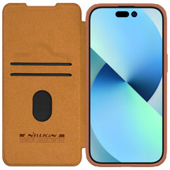 NILLKIN Qin Pro Series for iPhone 15 Plus Slide Camera Lid PU Leather Phone Case Protective Cover with Card Slo - TechGearPal