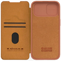 NILLKIN Qin Pro Series for iPhone 15 Plus Slide Camera Lid PU Leather Phone Case Protective Cover with Card Slo - TechGearPal