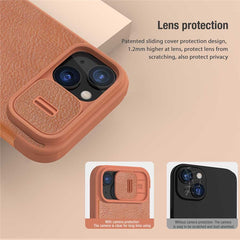 NILLKIN Qin Pro Series for iPhone 15 Plus Slide Camera Lid PU Leather Phone Case Protective Cover with Card Slo - TechGearPal