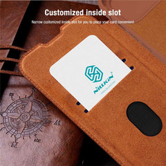 NILLKIN Qin Pro Series for iPhone 15 Plus Slide Camera Lid PU Leather Phone Case Protective Cover with Card Slo - TechGearPal
