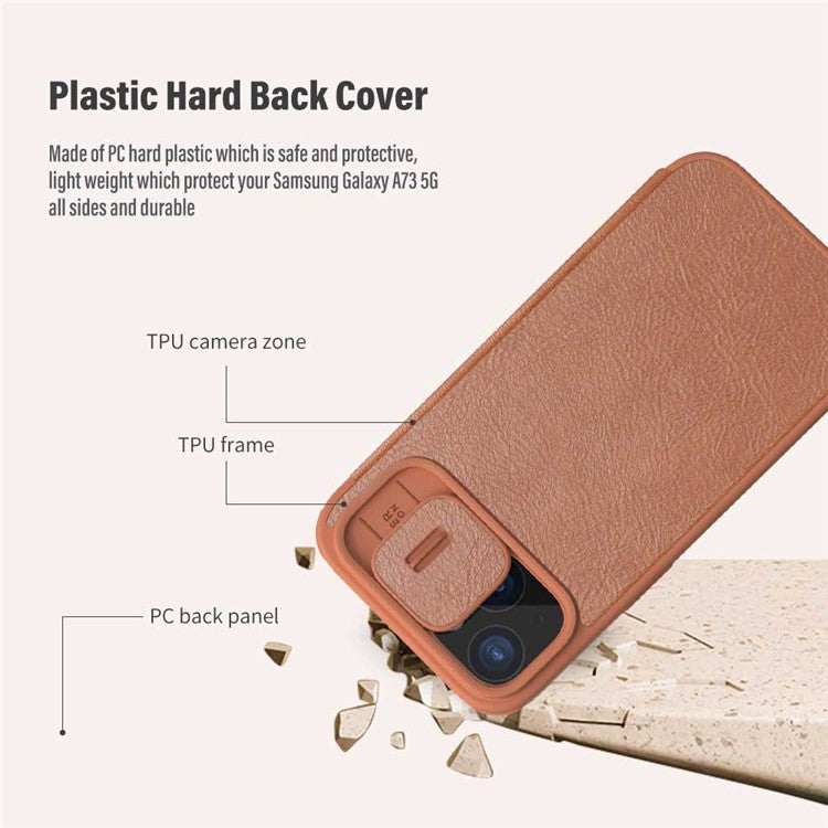 NILLKIN Qin Pro Series for iPhone 15 Plus Slide Camera Lid PU Leather Phone Case Protective Cover with Card Slo - TechGearPal