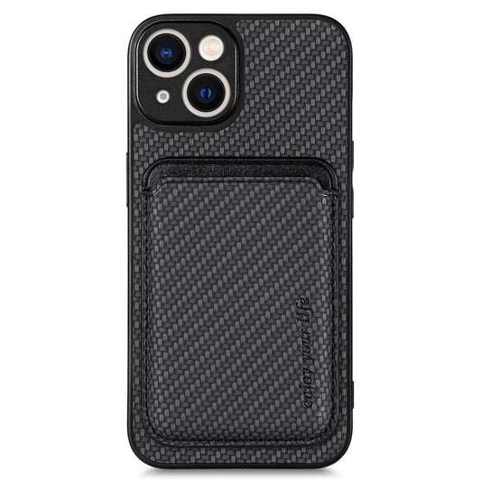 Carbon Fiber Phone Case for iPhone 15 , Leather+PC+TPU Cover with Detachable Magnetic Card Holder - TechGearPal