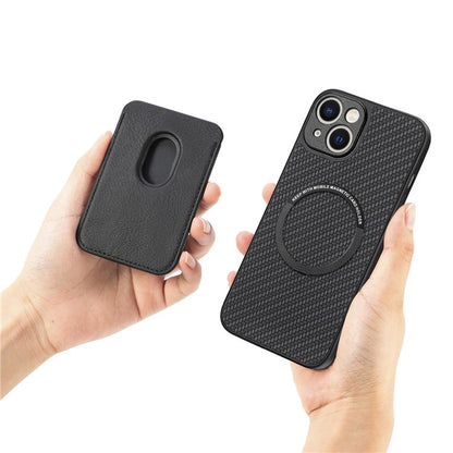 Carbon Fiber Phone Case for iPhone 15 , Leather+PC+TPU Cover with Detachable Magnetic Card Holder - TechGearPal