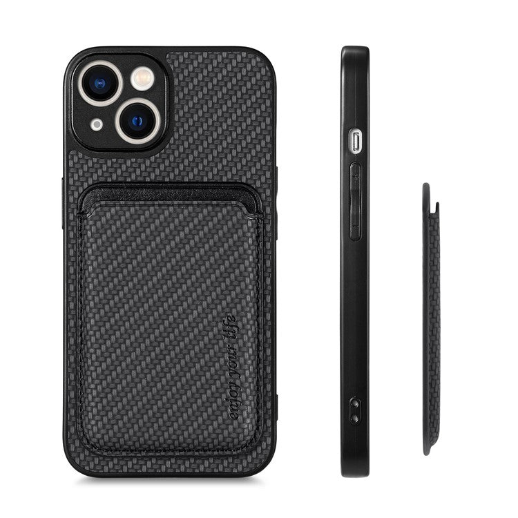Carbon Fiber Phone Case for iPhone 15 , Leather+PC+TPU Cover with Detachable Magnetic Card Holder - TechGearPal
