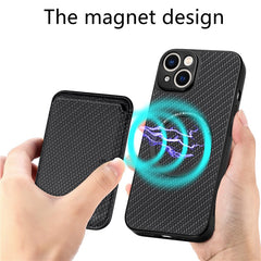 Carbon Fiber Phone Case for iPhone 15 , Leather+PC+TPU Cover with Detachable Magnetic Card Holder - TechGearPal