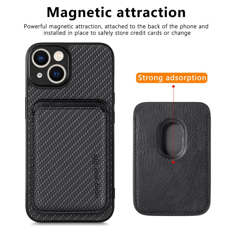 Carbon Fiber Phone Case for iPhone 15 , Leather+PC+TPU Cover with Detachable Magnetic Card Holder - TechGearPal