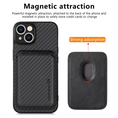 Carbon Fiber Phone Case for iPhone 15 , Leather+PC+TPU Cover with Detachable Magnetic Card Holder - TechGearPal