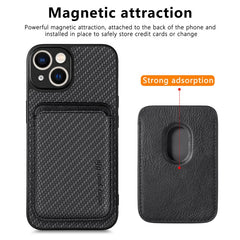 Carbon Fiber Phone Case for iPhone 15 , Leather+PC+TPU Cover with Detachable Magnetic Card Holder - TechGearPal