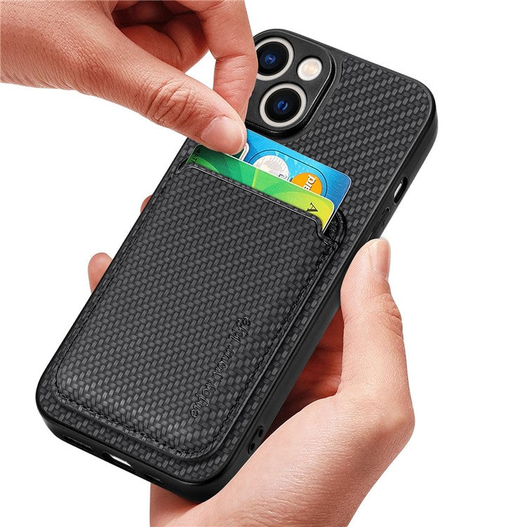 Carbon Fiber Phone Case for iPhone 15 , Leather+PC+TPU Cover with Detachable Magnetic Card Holder - TechGearPal