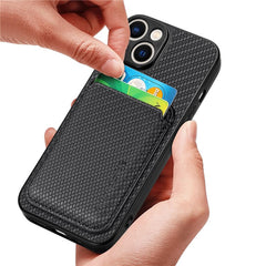Carbon Fiber Phone Case for iPhone 15 , Leather+PC+TPU Cover with Detachable Magnetic Card Holder - TechGearPal