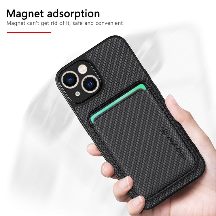 Carbon Fiber Phone Case for iPhone 15 , Leather+PC+TPU Cover with Detachable Magnetic Card Holder - TechGearPal