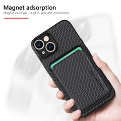 Carbon Fiber Phone Case for iPhone 15 , Leather+PC+TPU Cover with Detachable Magnetic Card Holder - TechGearPal