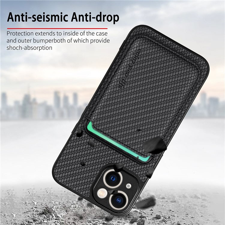 Carbon Fiber Phone Case for iPhone 15 , Leather+PC+TPU Cover with Detachable Magnetic Card Holder - TechGearPal