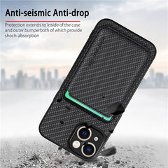 Carbon Fiber Phone Case for iPhone 15 , Leather+PC+TPU Cover with Detachable Magnetic Card Holder - TechGearPal