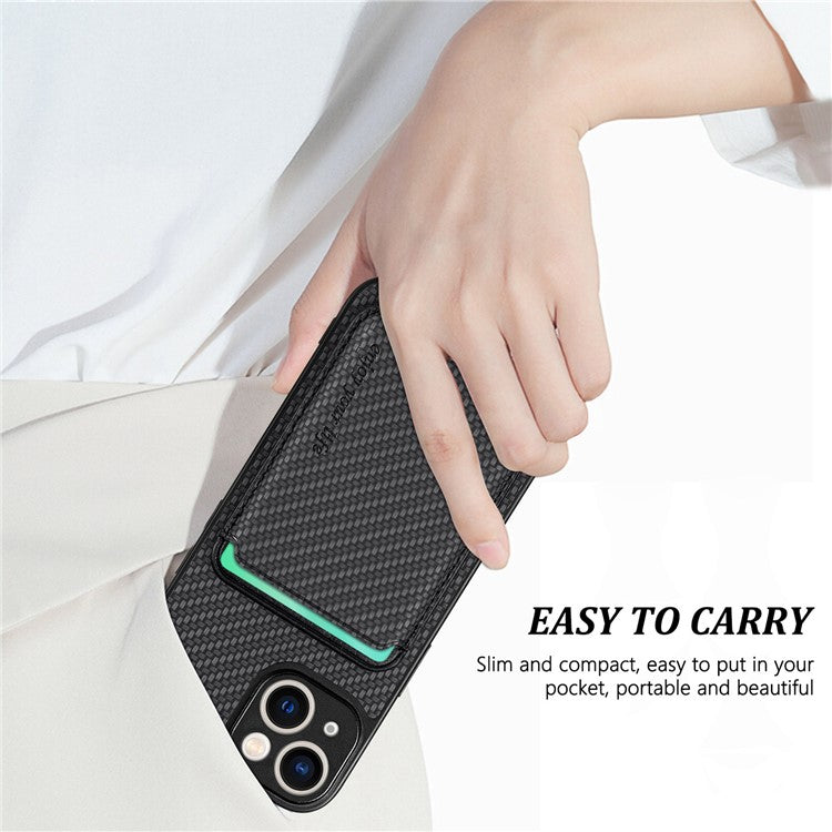 Carbon Fiber Phone Case for iPhone 15 , Leather+PC+TPU Cover with Detachable Magnetic Card Holder - TechGearPal