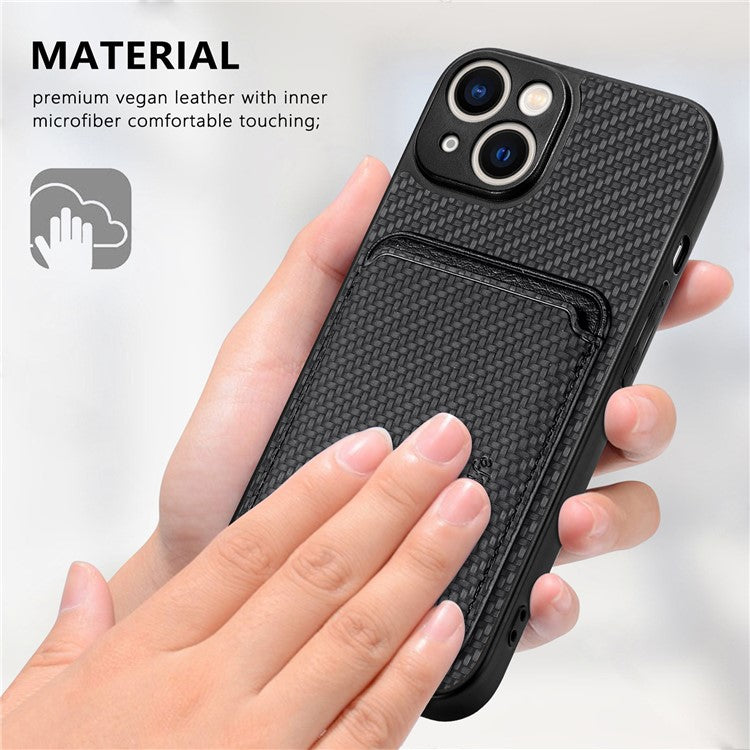 Carbon Fiber Phone Case for iPhone 15 , Leather+PC+TPU Cover with Detachable Magnetic Card Holder - TechGearPal