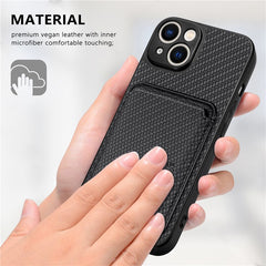 Carbon Fiber Phone Case for iPhone 15 , Leather+PC+TPU Cover with Detachable Magnetic Card Holder - TechGearPal