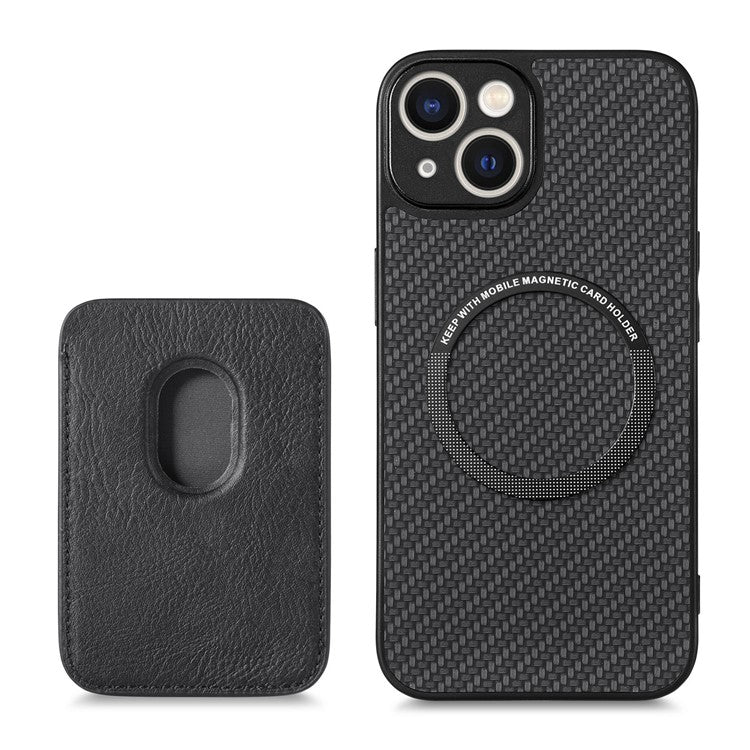 Carbon Fiber Phone Case for iPhone 15 , Leather+PC+TPU Cover with Detachable Magnetic Card Holder - TechGearPal