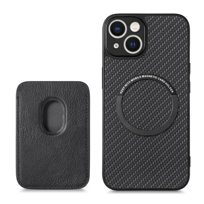 Carbon Fiber Phone Case for iPhone 15 , Leather+PC+TPU Cover with Detachable Magnetic Card Holder - TechGearPal