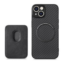 Carbon Fiber Phone Case for iPhone 15 , Leather+PC+TPU Cover with Detachable Magnetic Card Holder - TechGearPal