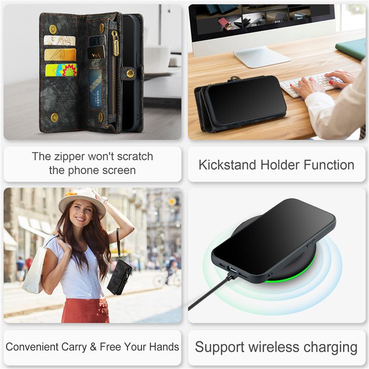 For iPhone 15 Pro Phone Cases CASEME Leather Cover with Detachable Wallet and Stra - TechGearPal