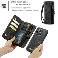 For iPhone 15 Pro Phone Cases CASEME Leather Cover with Detachable Wallet and Stra - TechGearPal