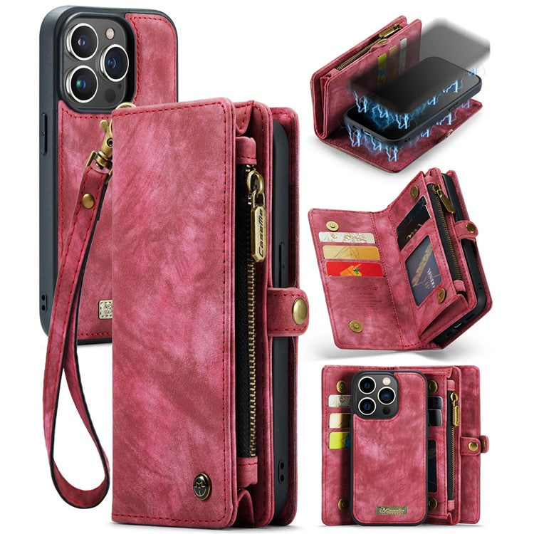 For iPhone 15 Pro Phone Cases CASEME Leather Cover with Detachable Wallet and Stra - TechGearPal